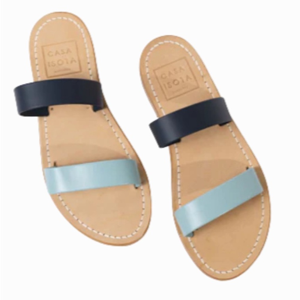 Casa Isota Elba Sandal Size EU 40 Navy/Sky Blue Leather Made In Italy